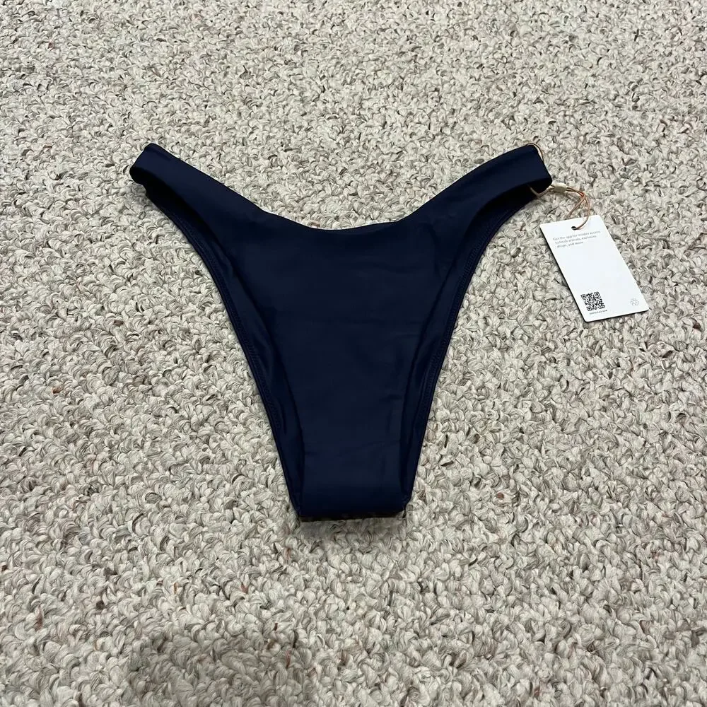 NEW Quince Italian High Leg Bikini Bottom S Navy Beach Vacation Summer Casual